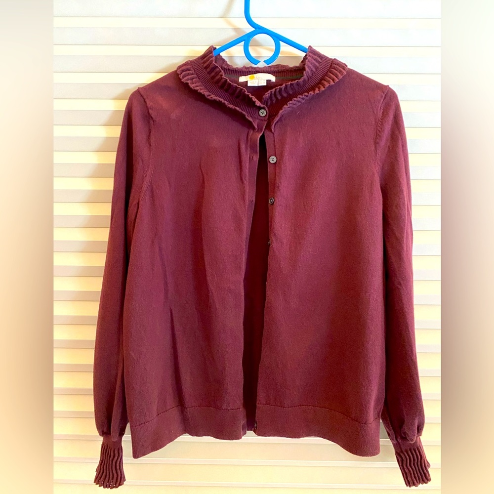 BODEN cardigan sweater. Color is ‘raisin’ or ‘plum’ or a degree of purple.